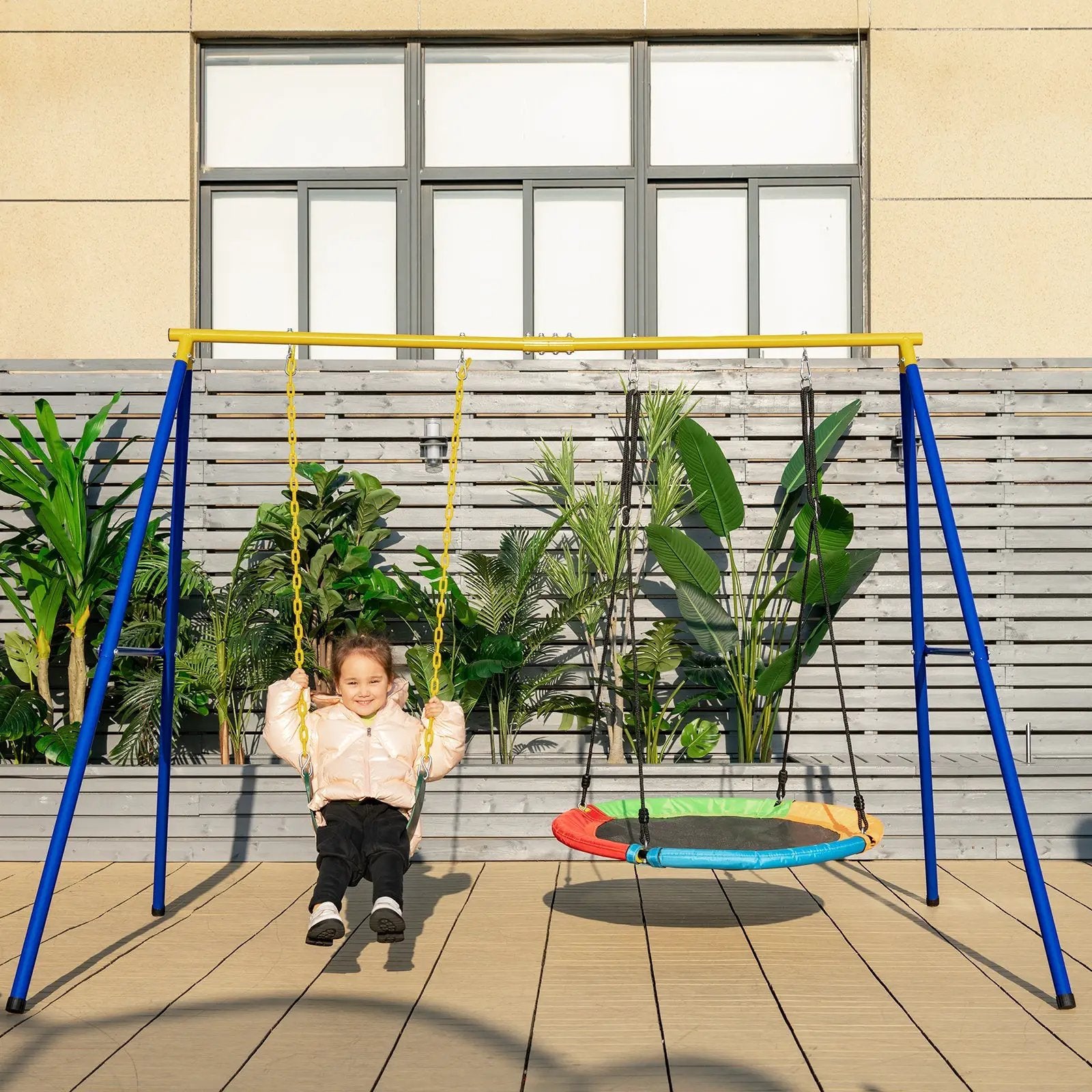 660 LBS Extra-Large A-Shaped Swing Stand with Anti-Slip Footpads (Without Seat)-Yellow by DirectDeals