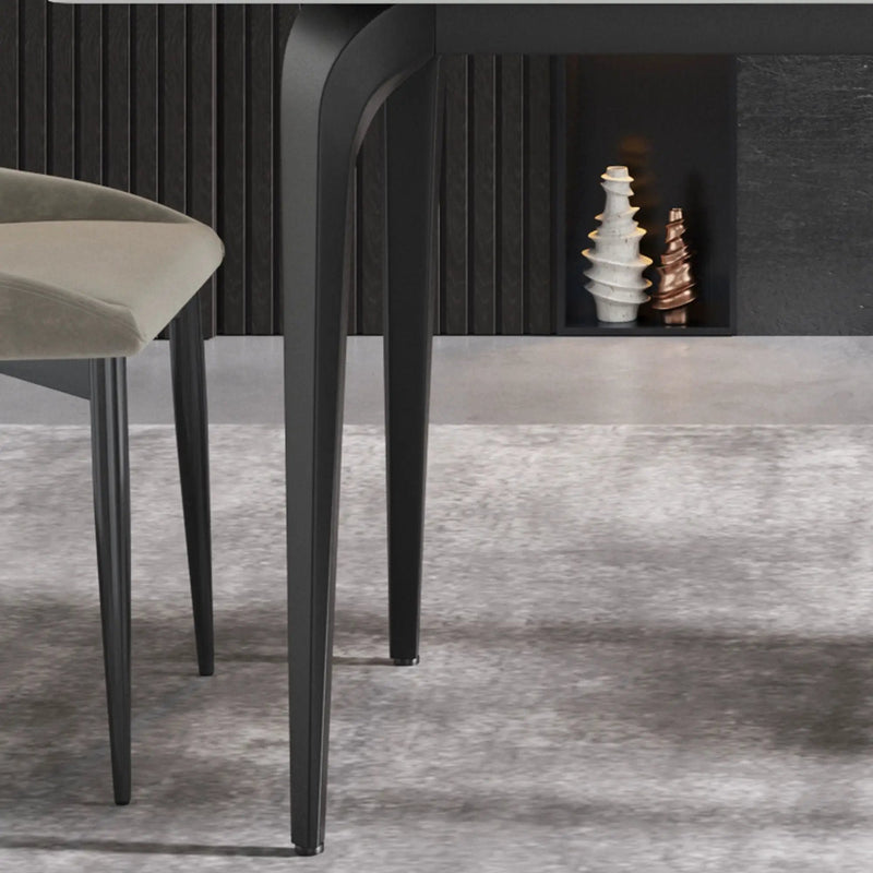 70.87" Modern Artificial Stone White Straight Edge Black Metal Leg Dining Table, Can Accommodate 6-8 People - White / Black by HouseOfZazla