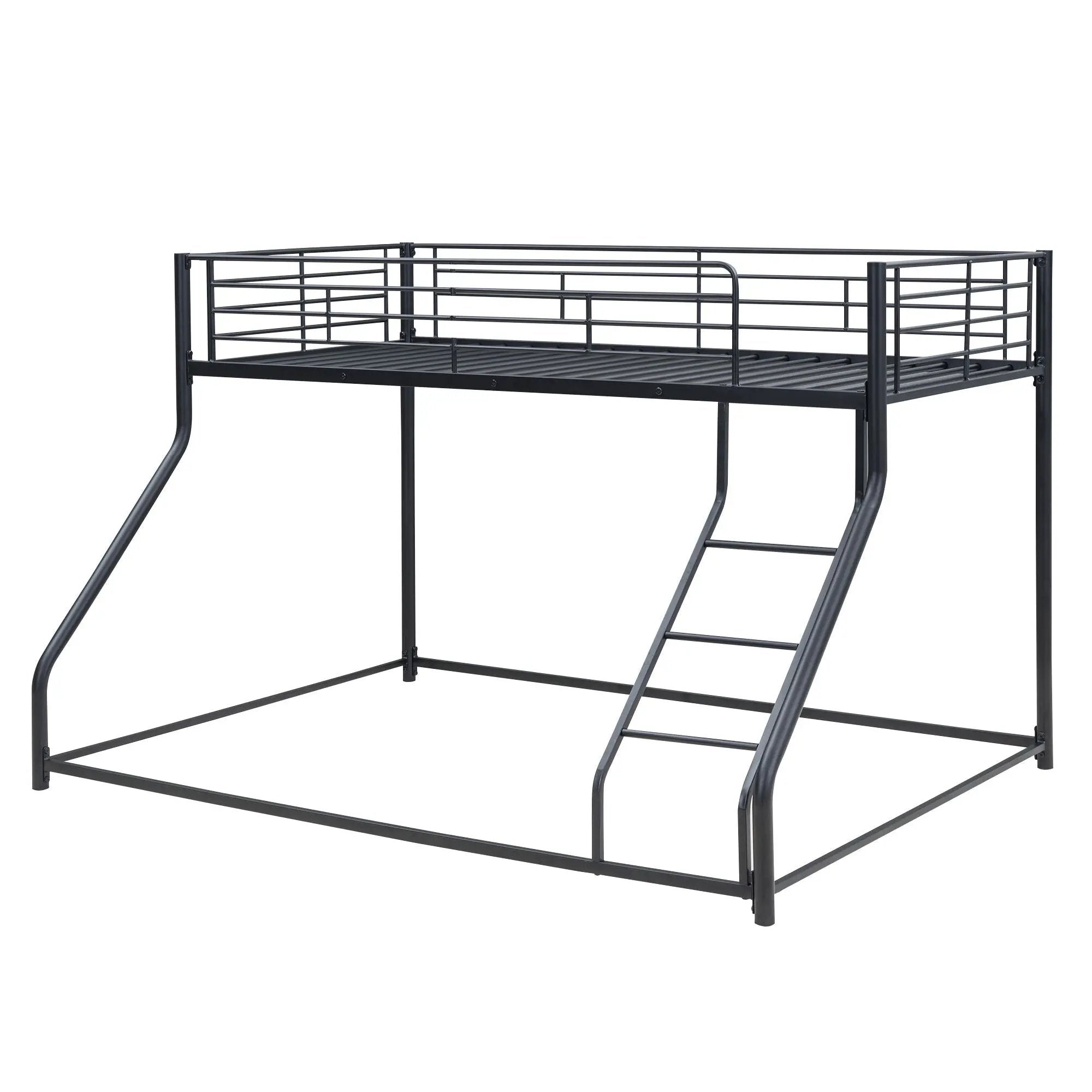 Metal Floor Bunk Bed With Sloped Ladder, Space Saving Design by HouseOfZazla