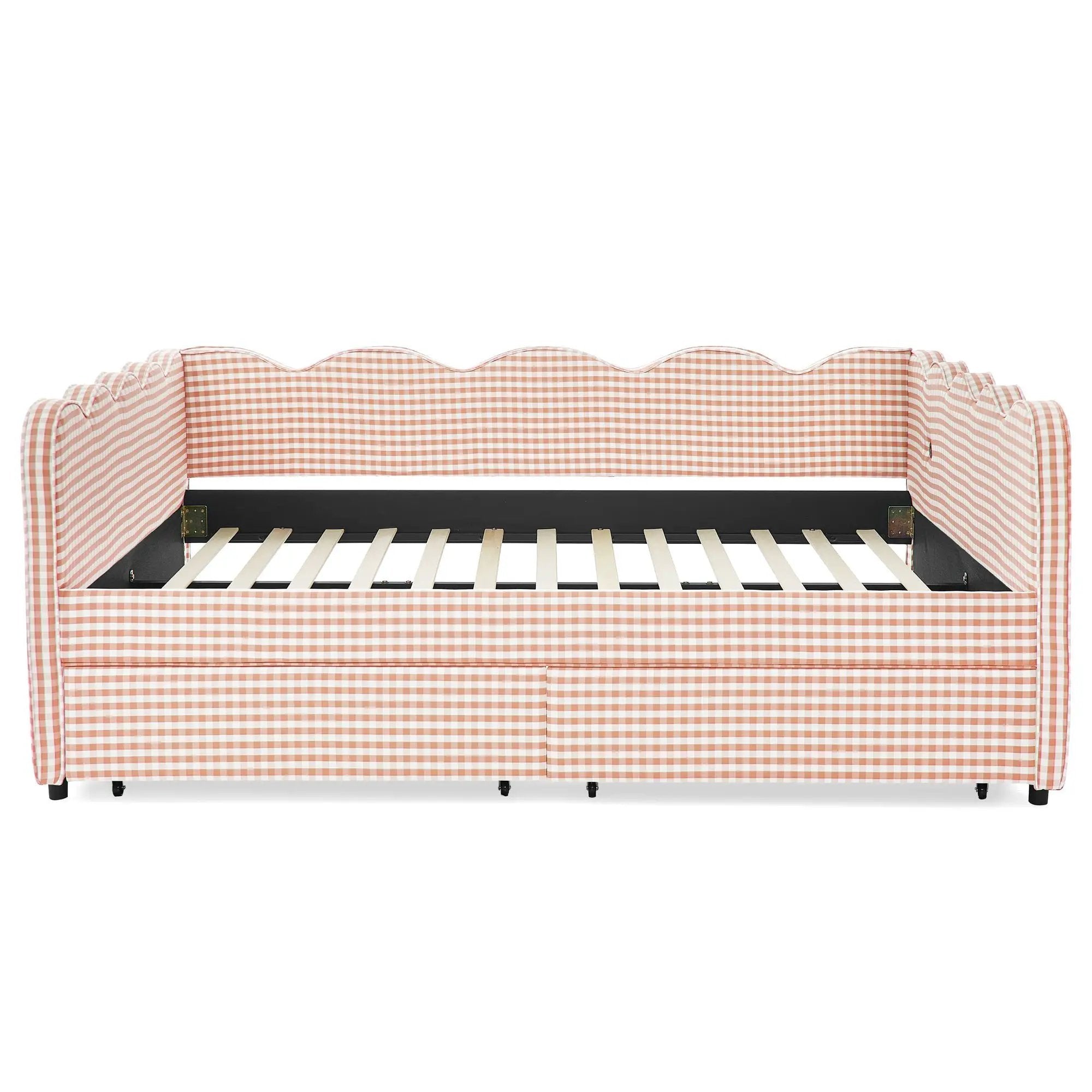 Queen Size Cozy Gingham Daybed with Two Storage Drawers and USB Port by HouseOfZazla