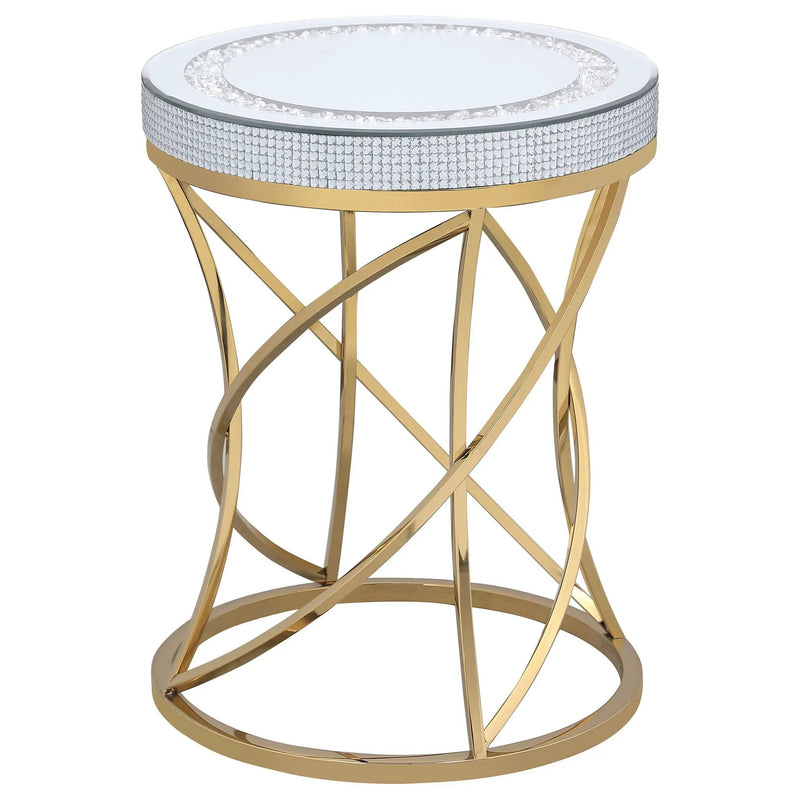 Elise Round Mirror Top Stainless Steel End Table Gold by Unique Piece Furniture