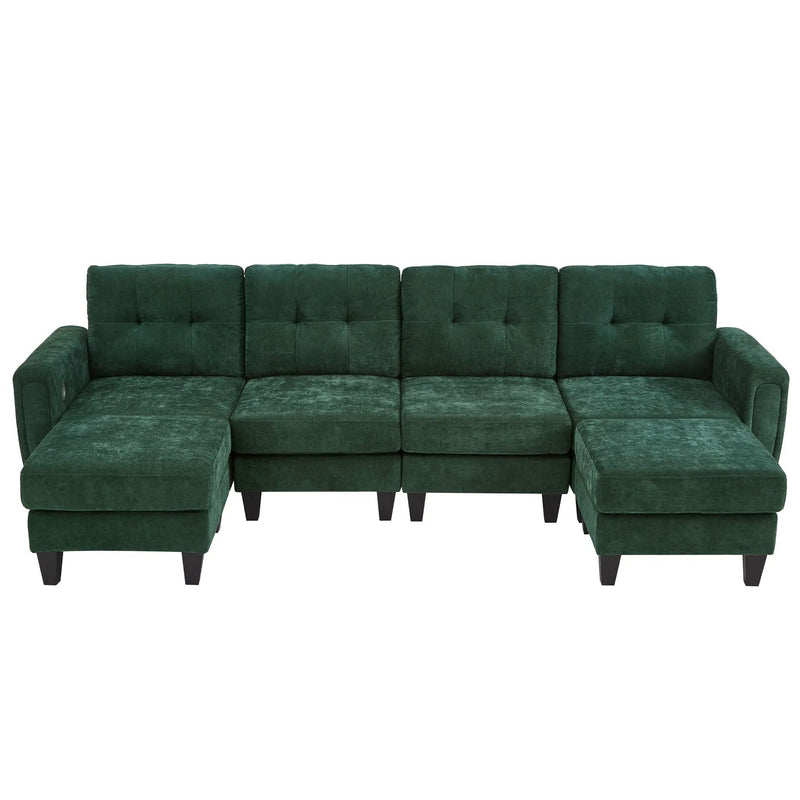 Modular Sectional Sofa With Movable Ottomans, USB Ports & Side Tables by HouseOfZazla