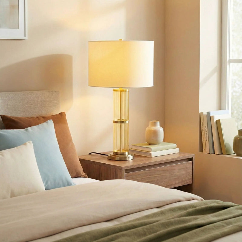 Echo - Table Lamp With On / Off Switch Clear Body Base - Clear / Silver / White by Unique Piece Furniture