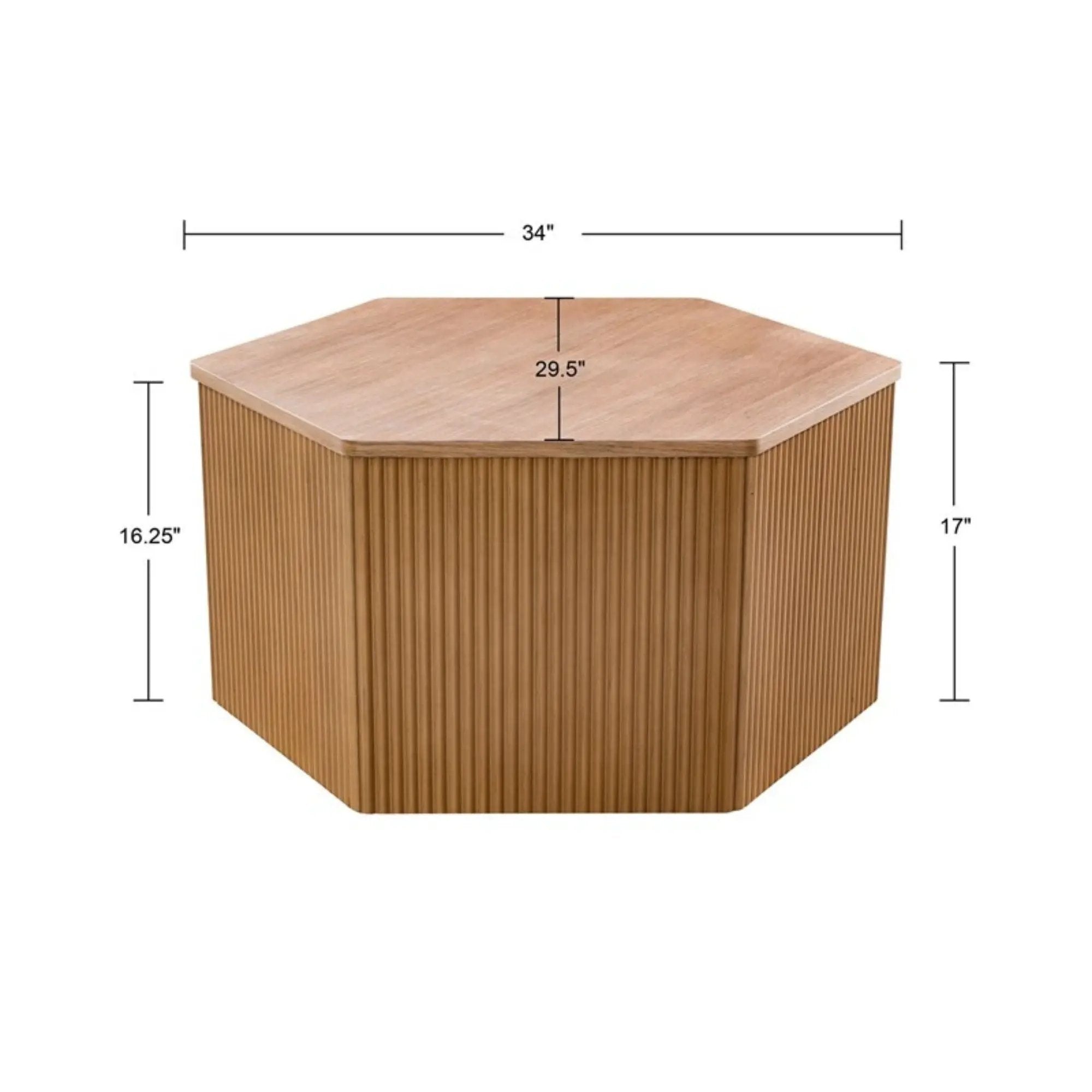 Hexagon Coffee Table With Fluted Design - Natural by Unique Piece Furniture