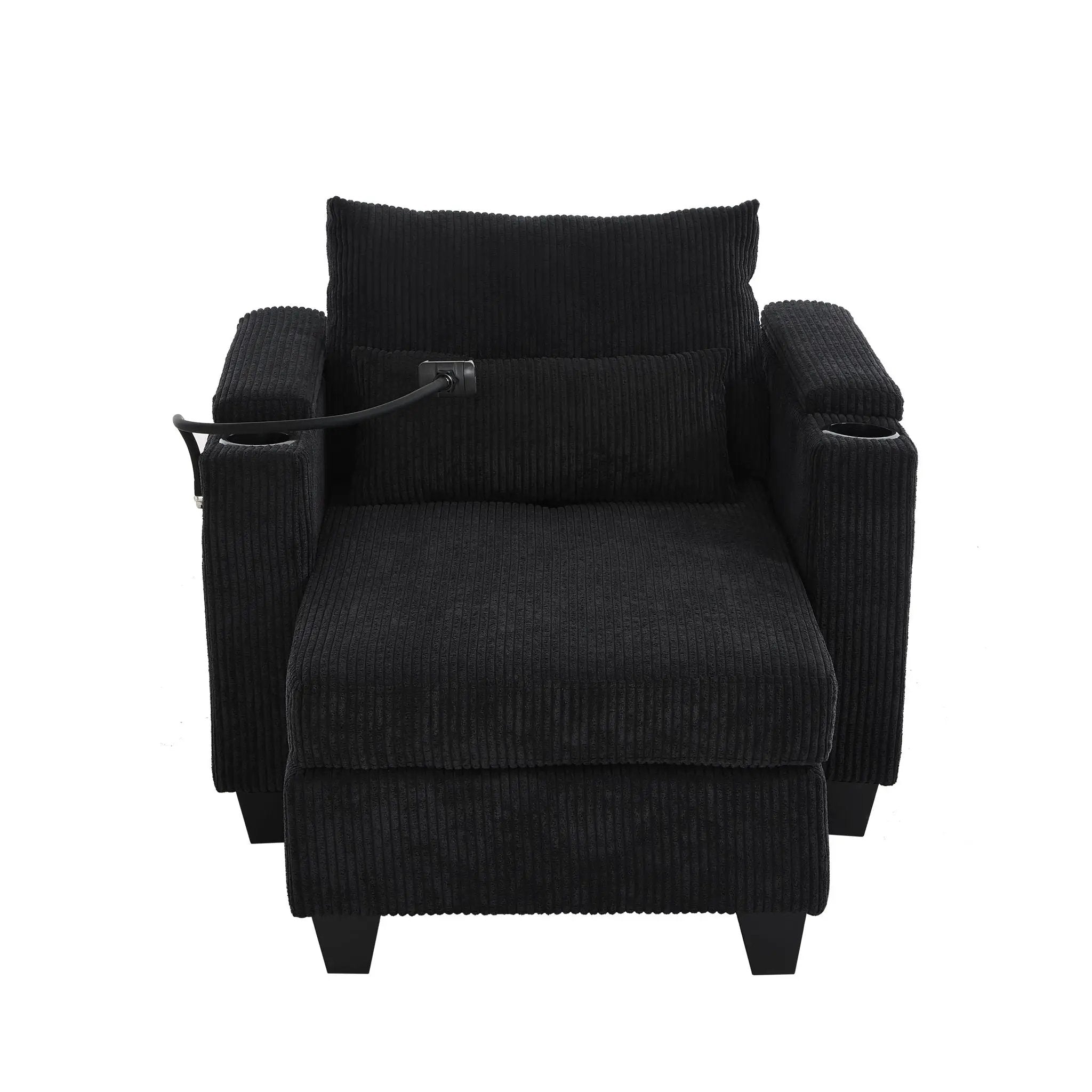 Convertible Chaise Lounge Sofa Chair With USB Ports, Cup Holders, Phone Holder And Storage by HouseOfZazla
