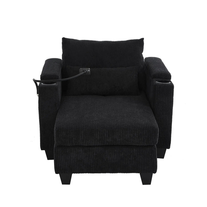 Convertible Chaise Lounge Sofa Chair With USB Ports, Cup Holders, Phone Holder And Storage by HouseOfZazla