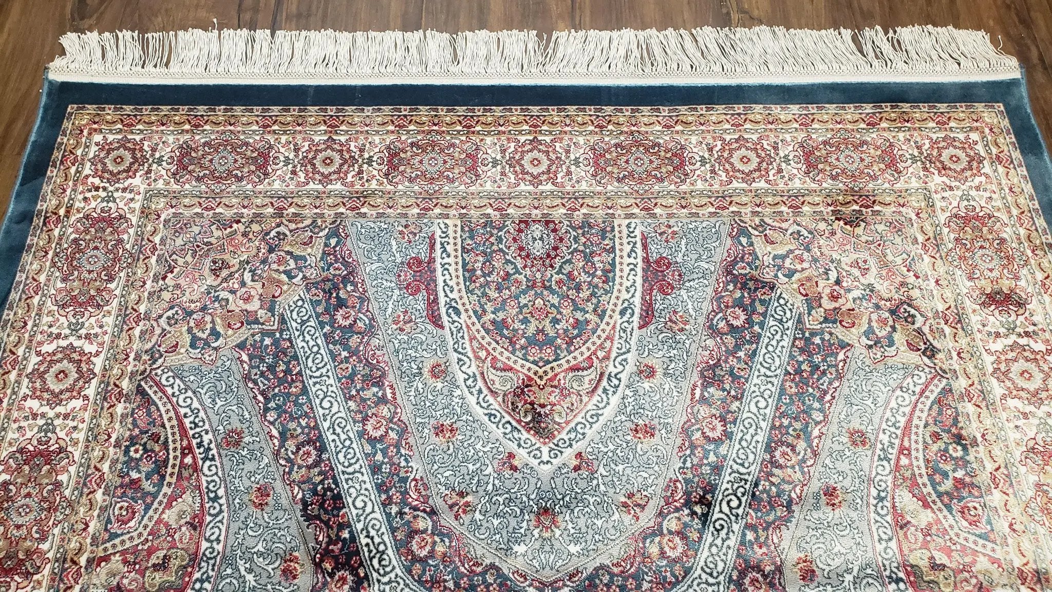 4x6 Silk Carpet, Light Blue & Beige Oriental Rug 4 x 6ft, Traditional Design Medallion All Over, Bamboo Silk, Super Fine, High Quality, Soft by Jewel Rugs