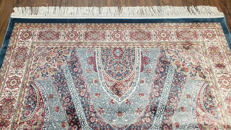 4x6 Silk Carpet, Light Blue & Beige Oriental Rug 4 x 6ft, Traditional Design Medallion All Over, Bamboo Silk, Super Fine, High Quality, Soft by Jewel Rugs