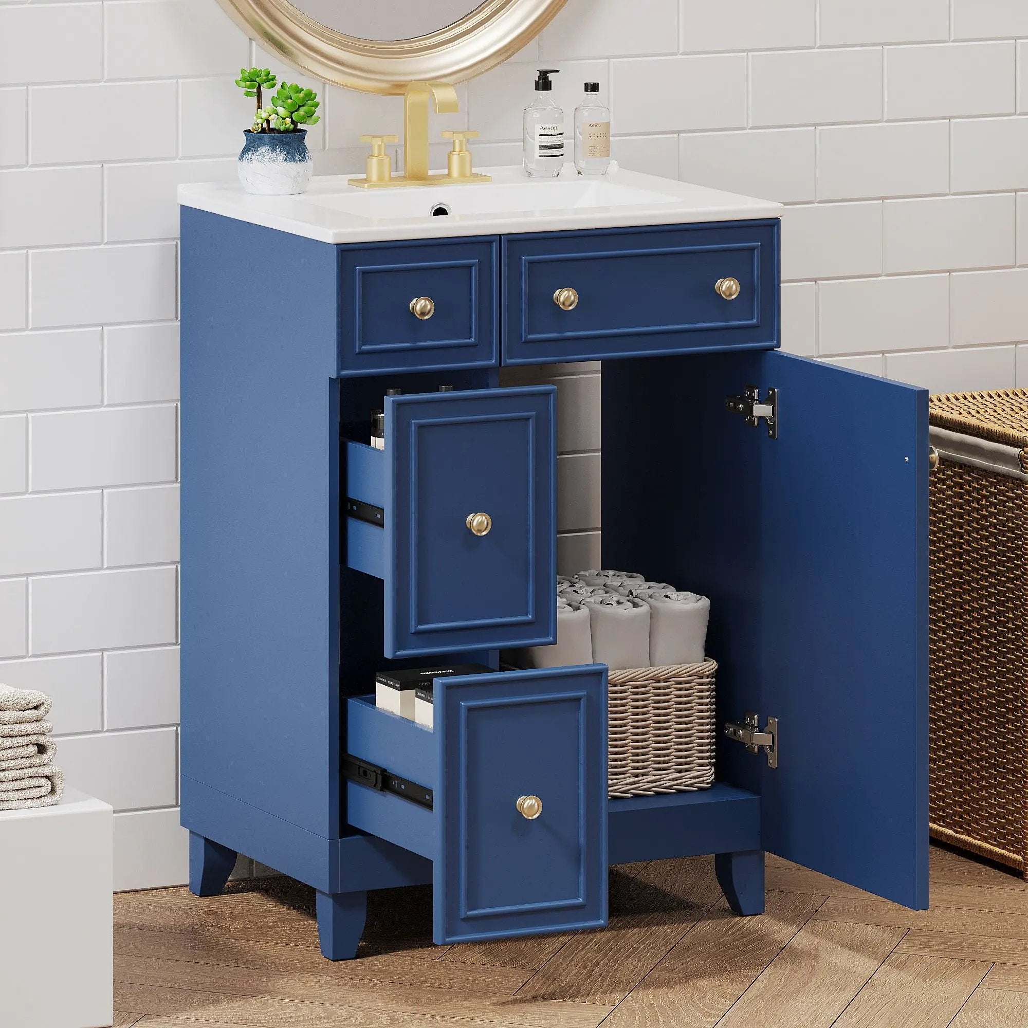 Transitional Style Bathroom Vanity Cabinet With Ceramic Sink by HouseOfZazla