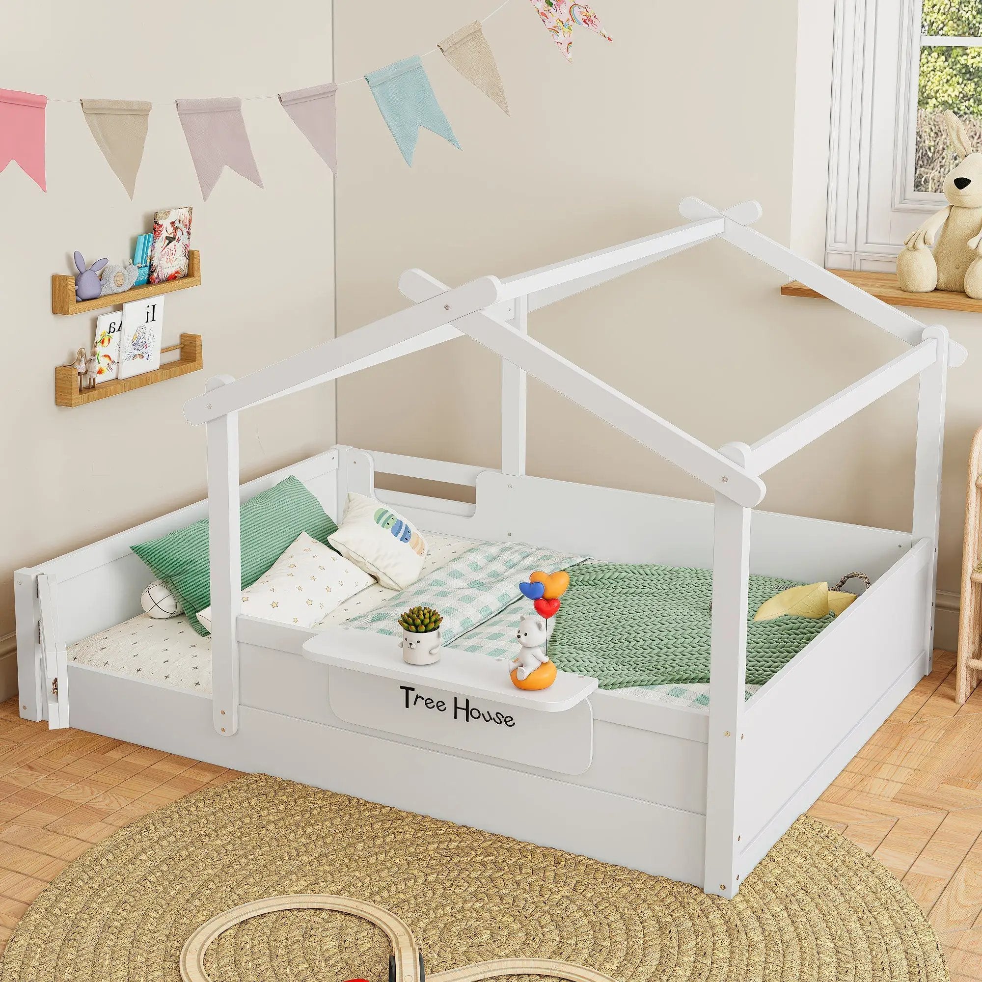 Full Size Floor Bed with Guardrails and Roof by HouseOfZazla