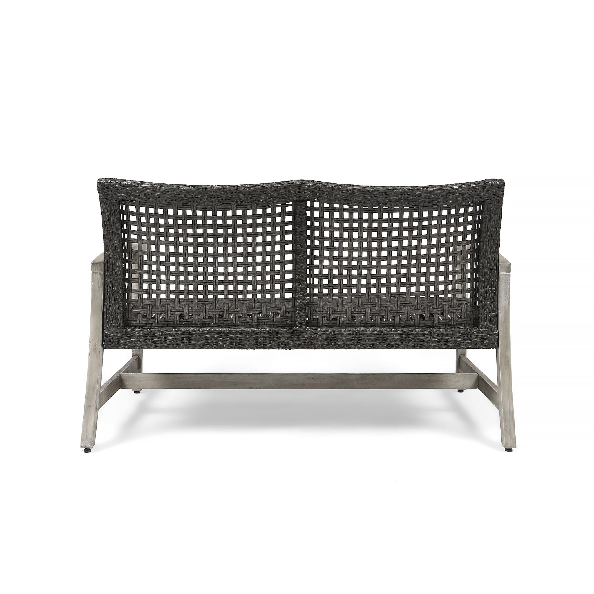 Hampton Outdoor Wood and Wicker Loveseat - Gray by HouseOfZazla