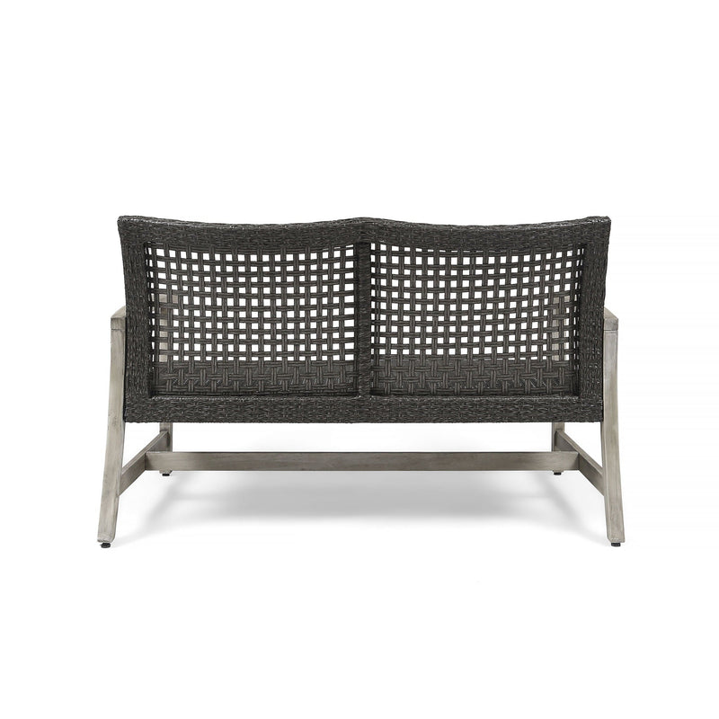 Hampton Outdoor Wood and Wicker Loveseat - Gray by HouseOfZazla