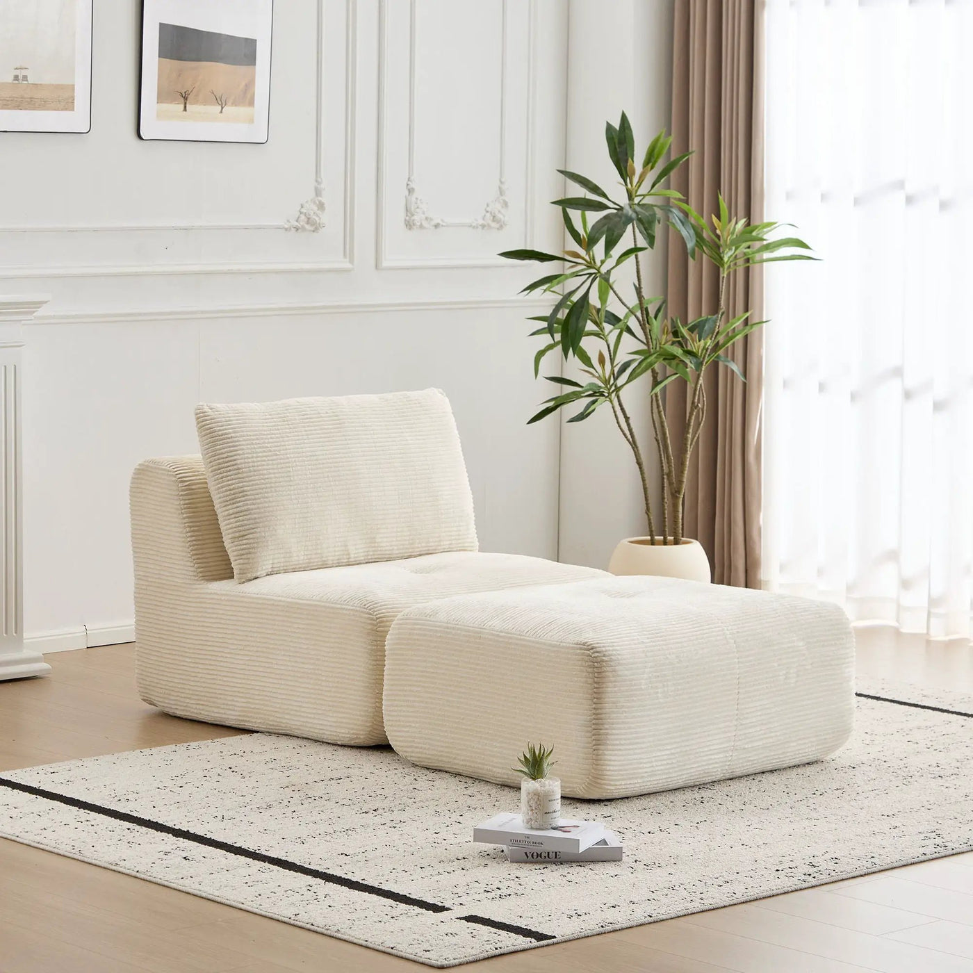 Single Chaise Longue With Movable Ottoman For Living Room by Unique Piece Furniture