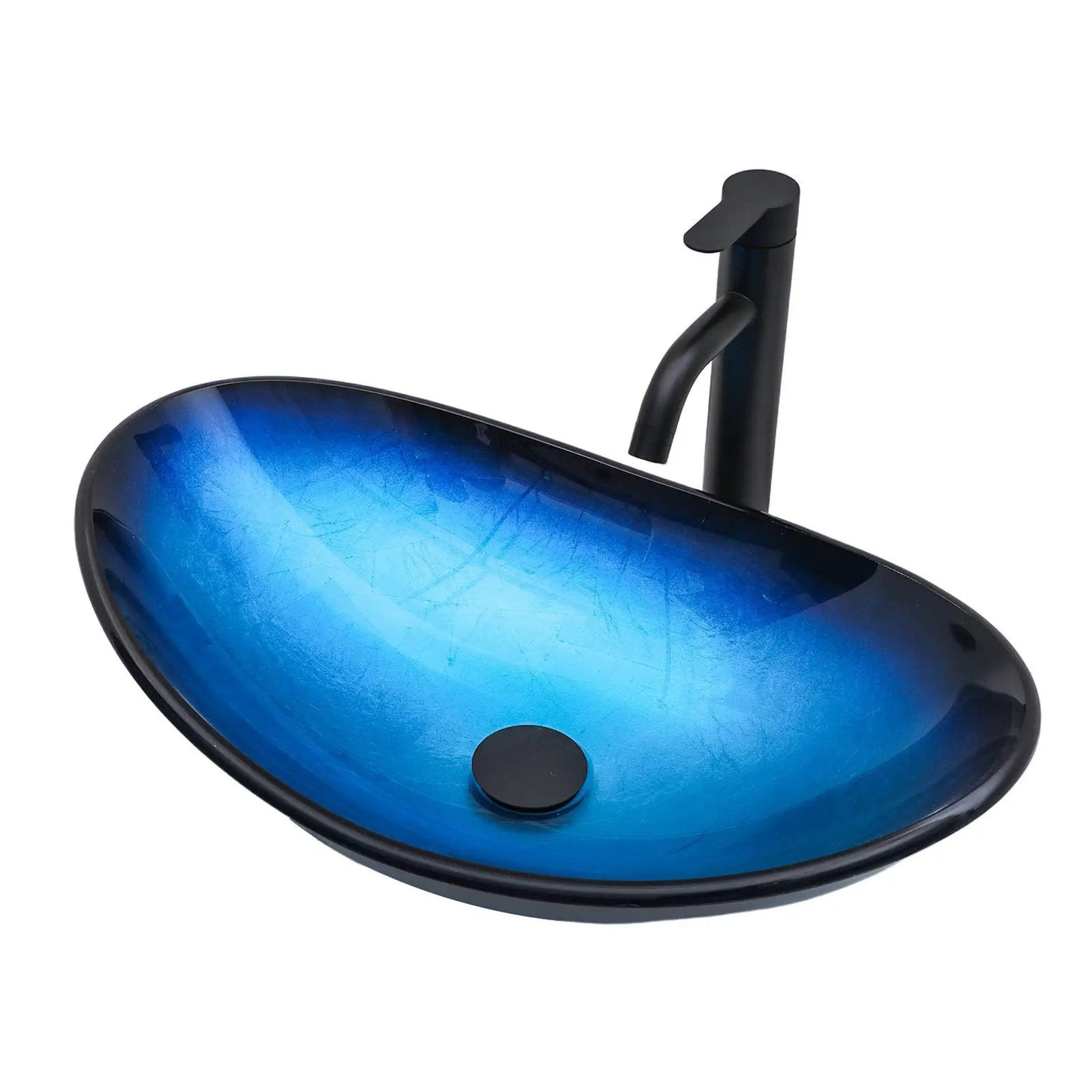 Tempered Glass Vessel Sink With Boat Shape Pop-Up Drain by HouseOfZazla