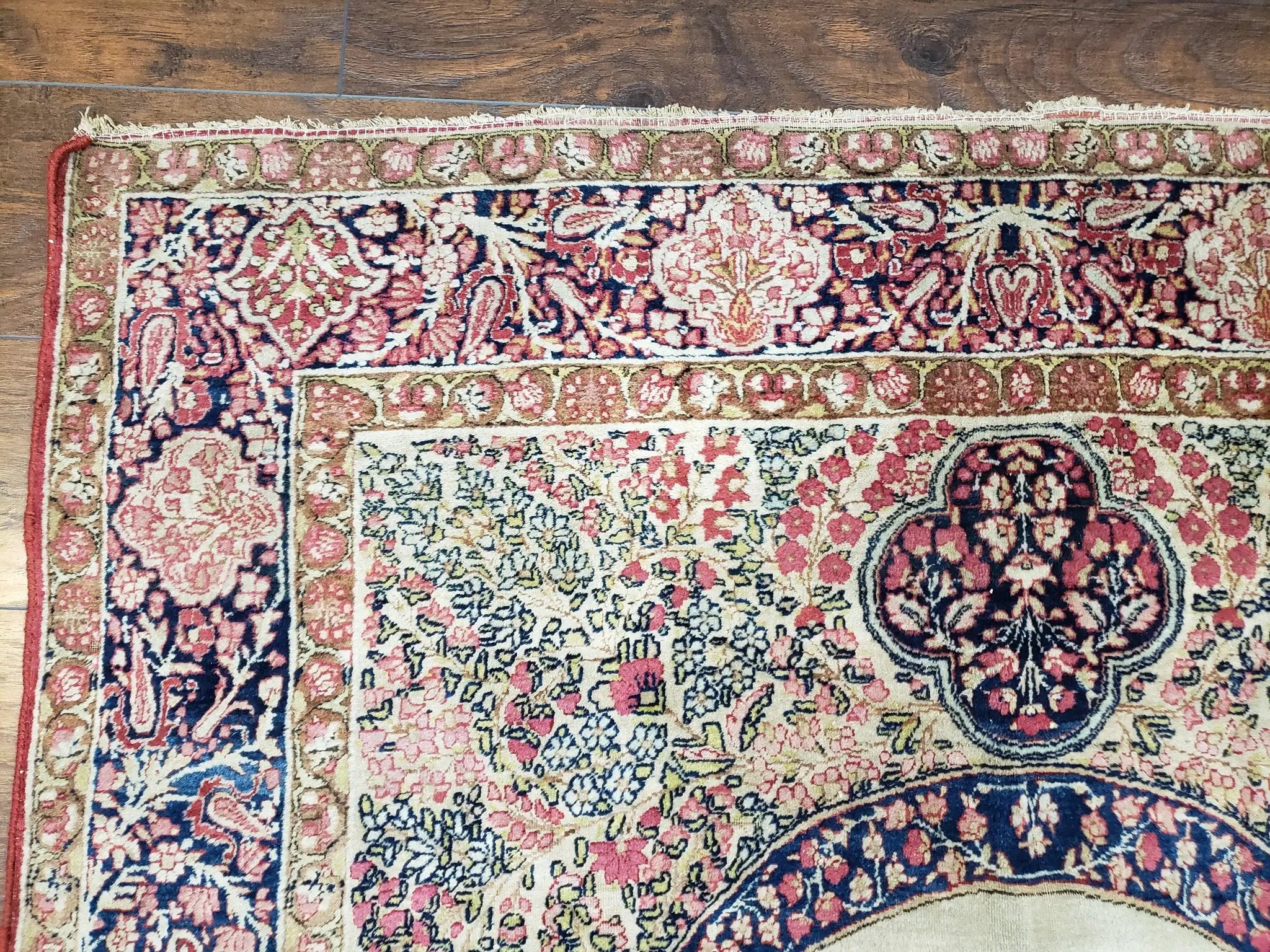 Antique Persian Kerman Lavar Rug 4.4 x 7.5, Highly Collectible Rare, 1880s Rug, Millefleurs, Cows, Wool Hand Knotted, Pictorial by Jewel Rugs