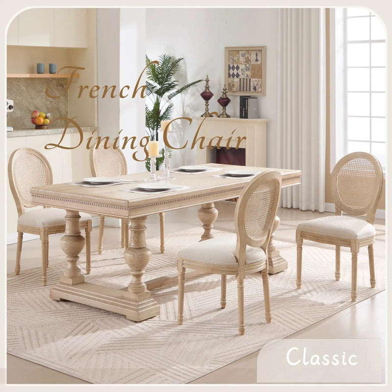 French Country Dining Chairs Set of 2 Upholstered with Rattan Back by HouseOfZazla