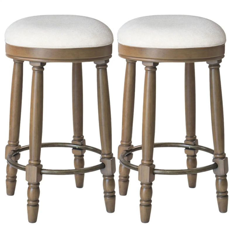 360° Swivel Wooden Barstools With Upholstered Seat, Counter Height (Set of 2) by HouseOfZazla