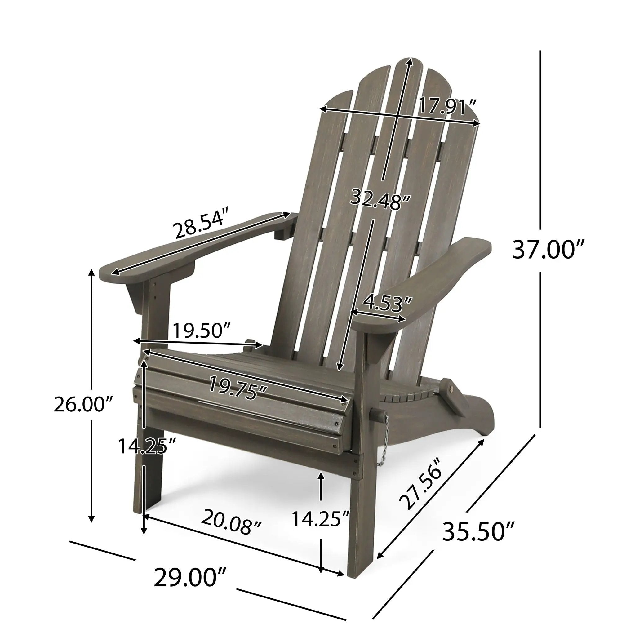 Outdoor Foldable Adirondack Chair With Hand Crafted Details - Gray by HouseOfZazla