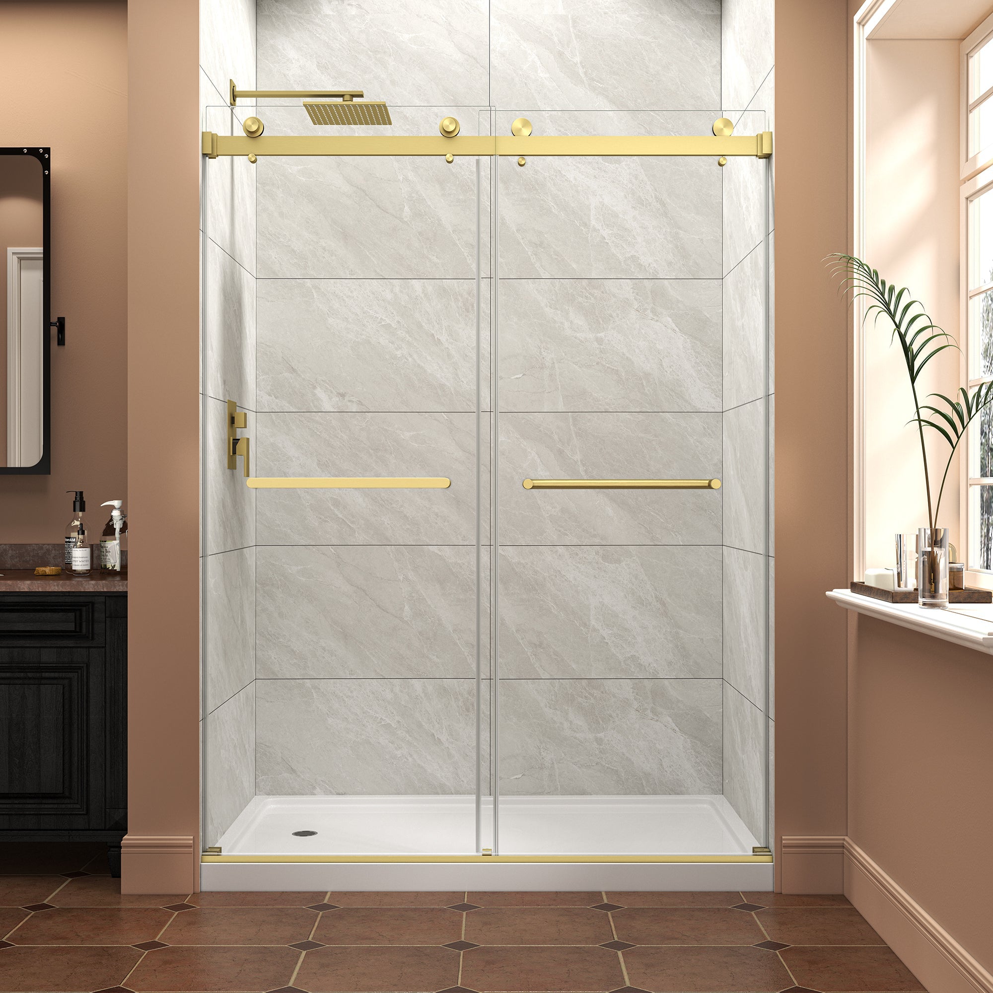 55"-60" W x 76" H Brushed Frameless Shower Door by HouseOfZazla
