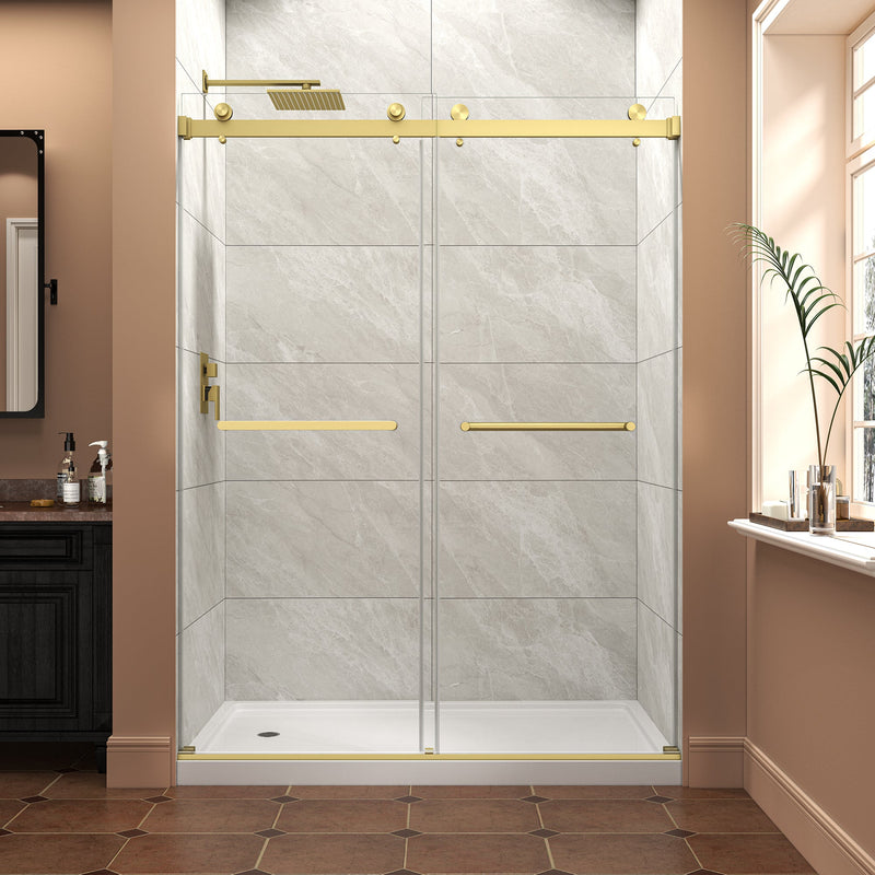 55"-60" W x 76" H Brushed Frameless Shower Door by HouseOfZazla