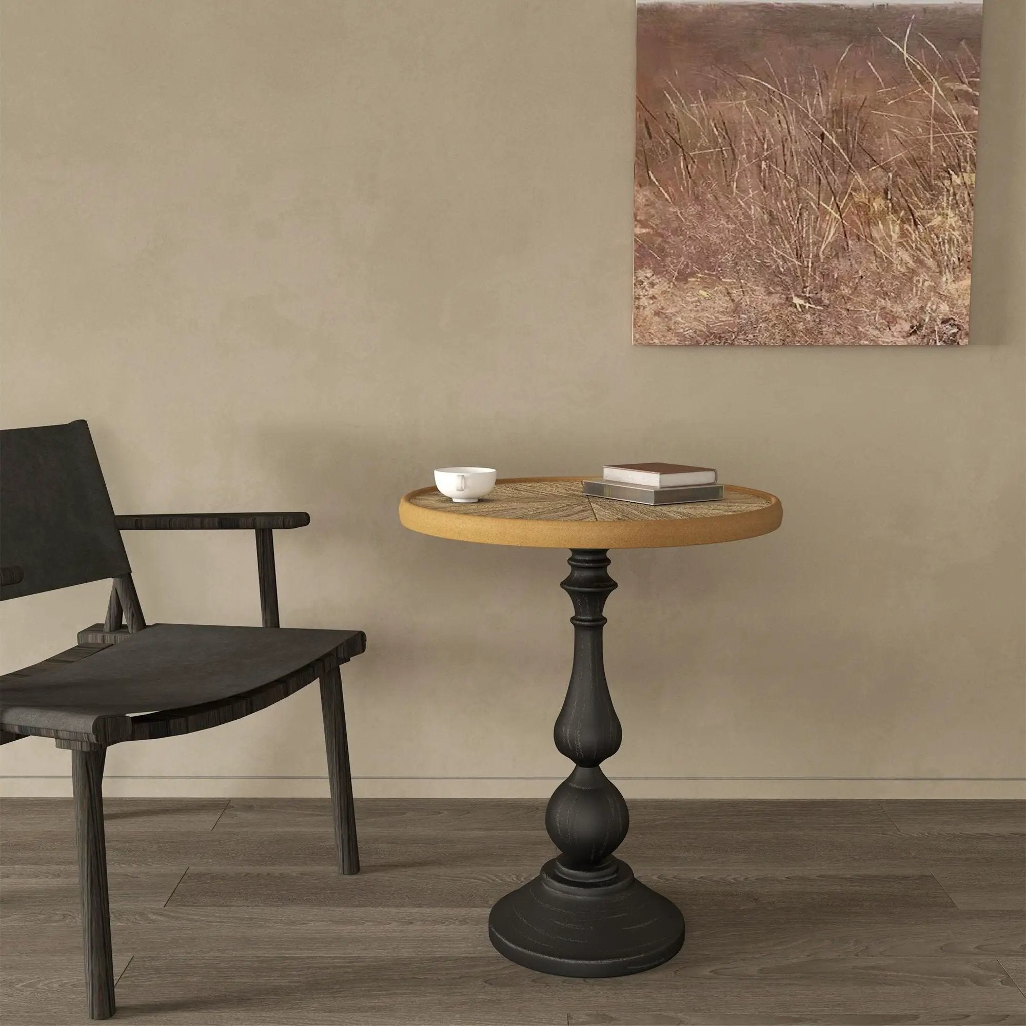 Round End Table With Pedestal Base - Natural Wood by Unique Piece Furniture