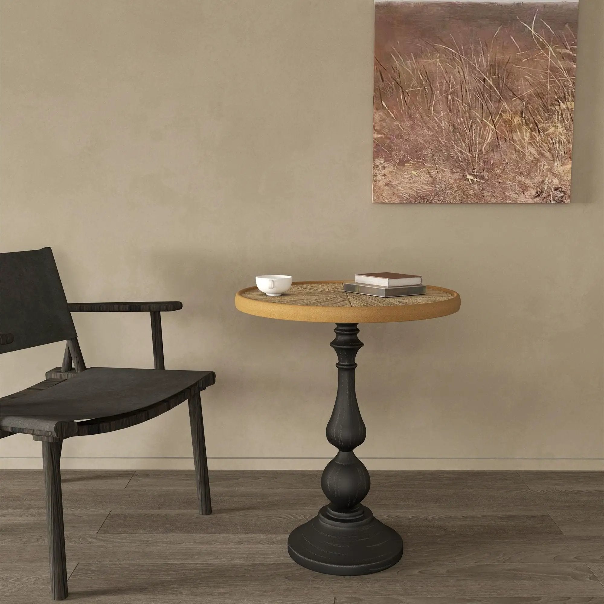 Round End Table With Pedestal Base - Natural Wood by HouseOfZazla