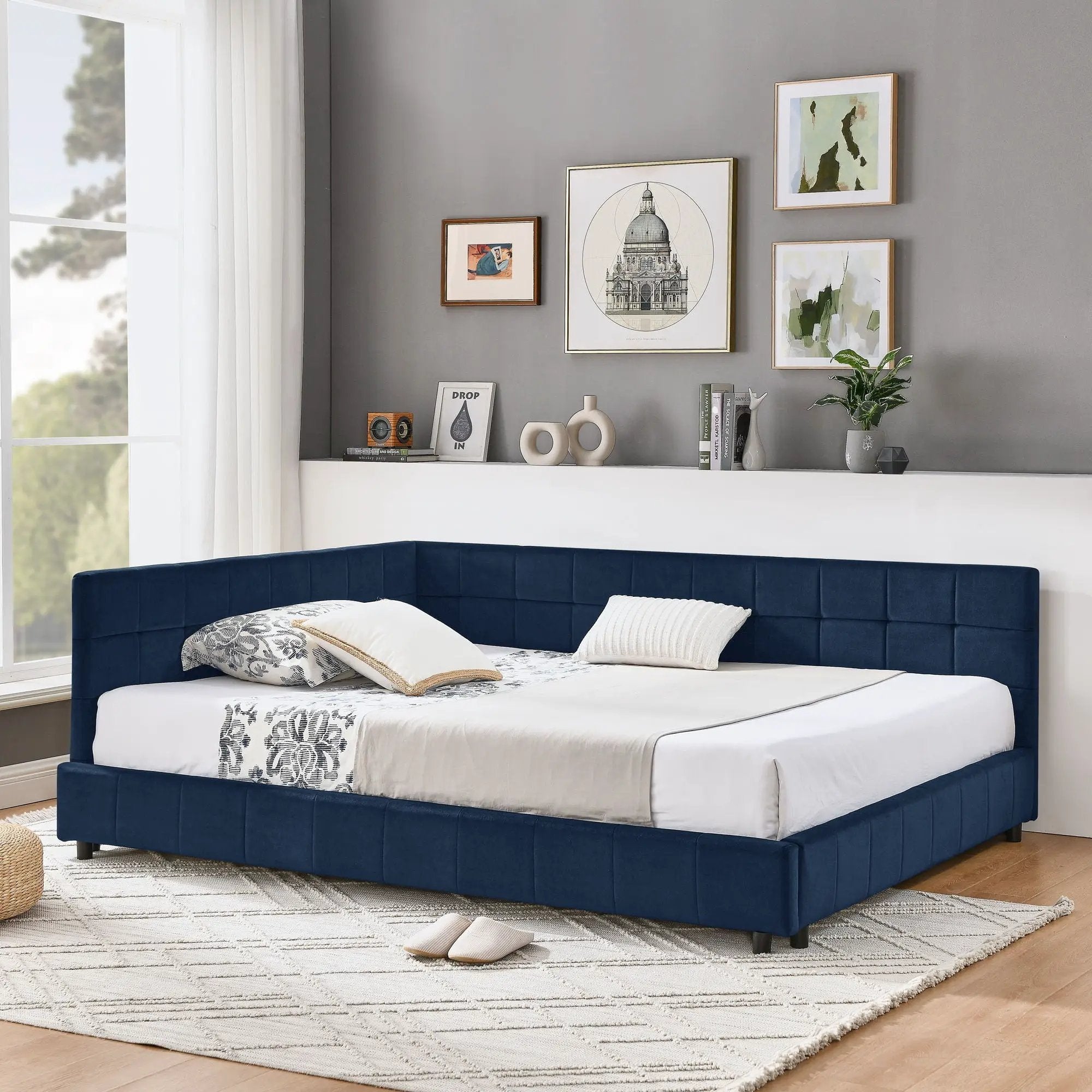 Mid-Century Storage Upholstered Tufted Bed Frame With Backrest And Armrests by HouseOfZazla