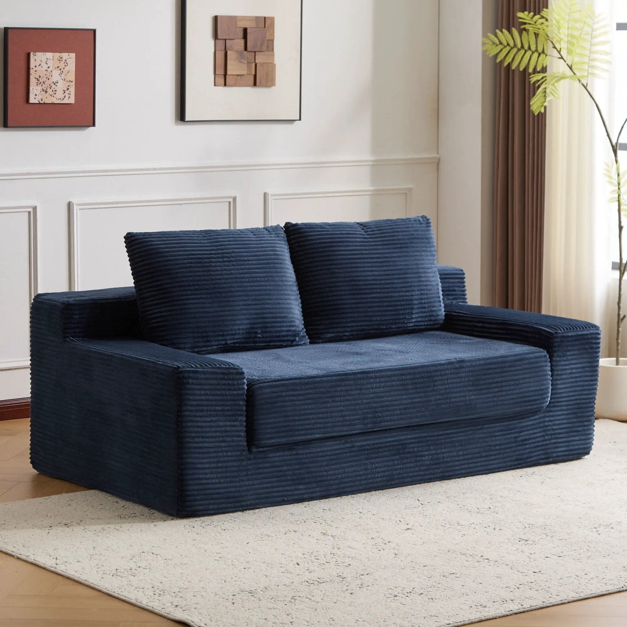 Comfortable Deep Seat Loveseat Sofa Bed, Reversible Cushion With Pillows by HouseOfZazla