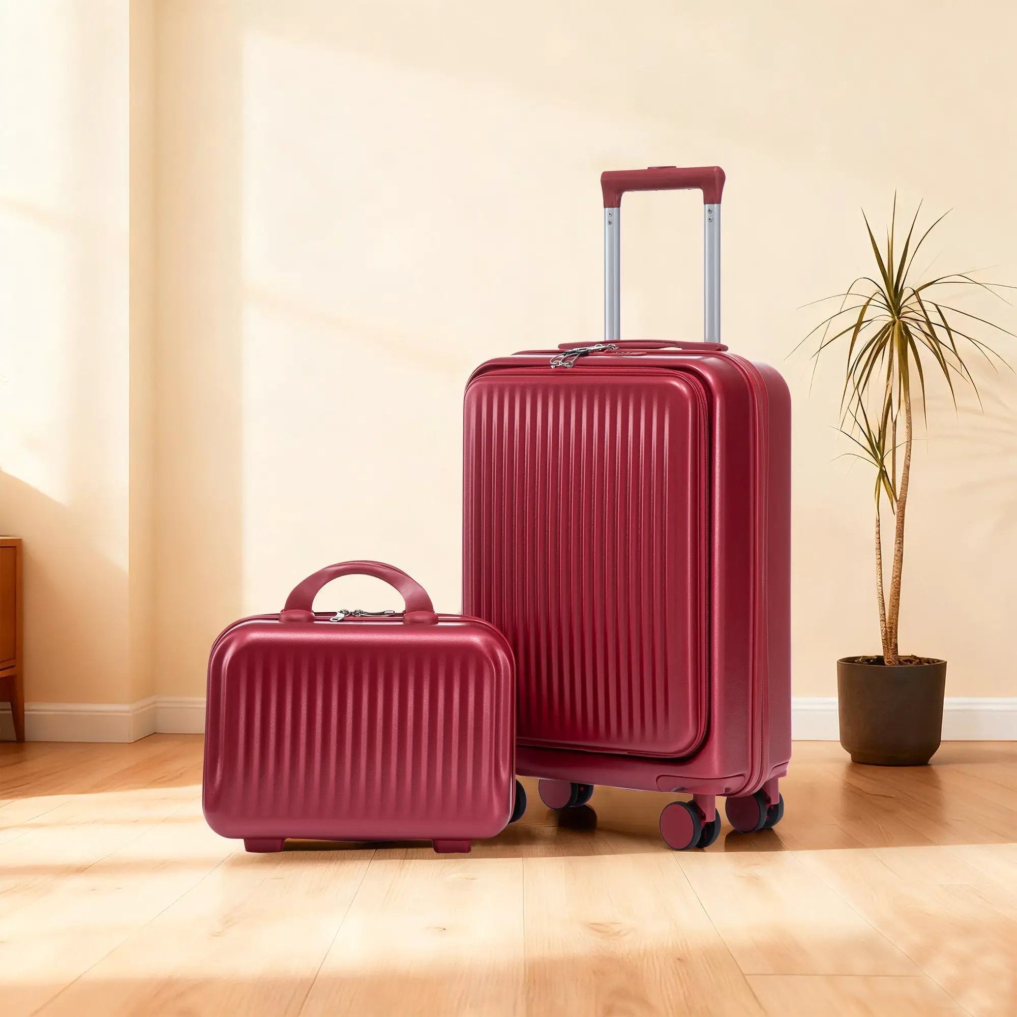 14'/20' 2 pcs ABS Spinner Wheel Luggage Set with Combination Lock and Front Opening Design by HouseOfZazla