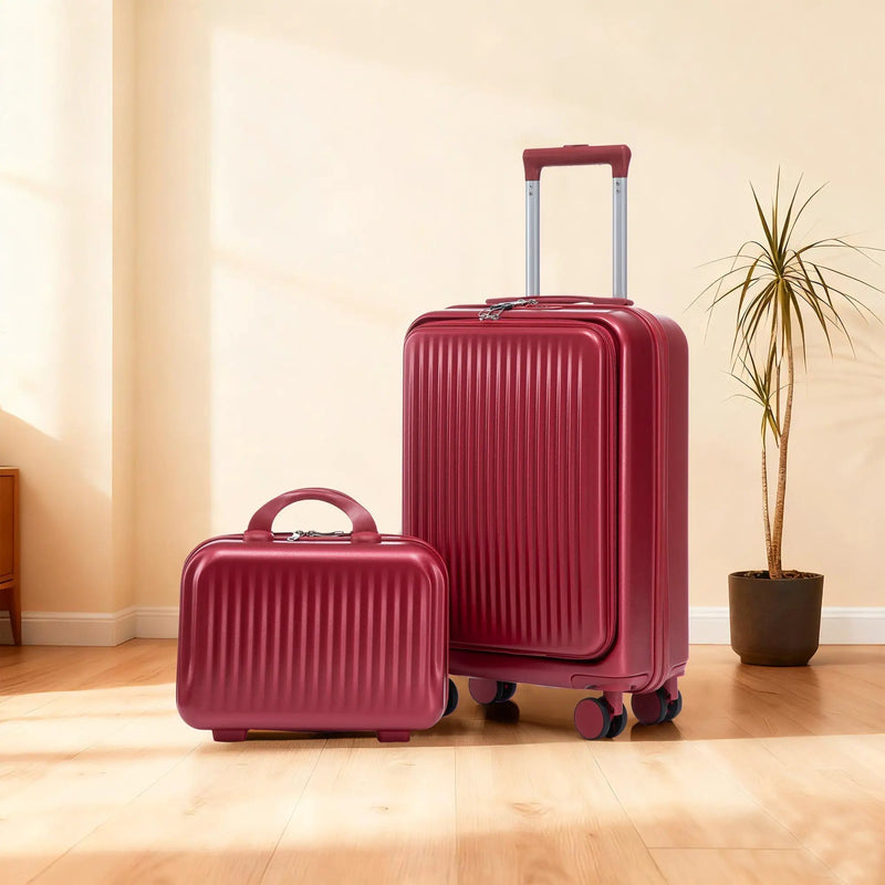 14'/20' 2 pcs ABS Spinner Wheel Luggage Set with Combination Lock and Front Opening Design by HouseOfZazla