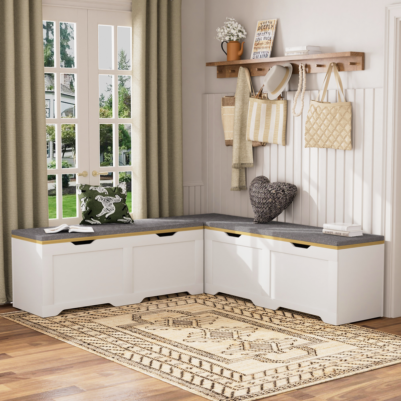 3-Piece L-Shaped Multi-Functional Storage Bench with Cushion by HouseOfZazla