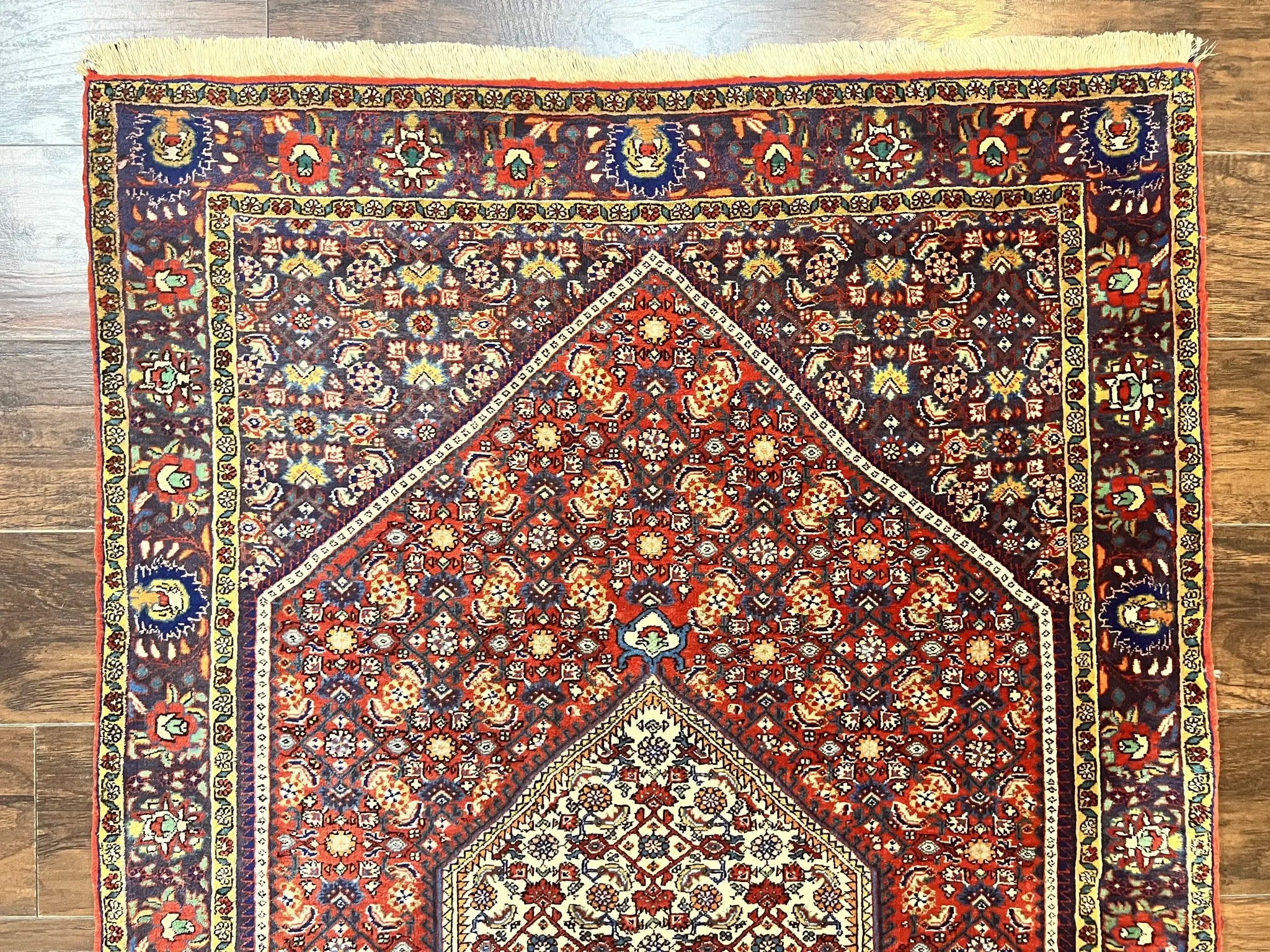 Persian Bidjar Rug 4x6, Handmade Oriental Carpet, Fine Weave, Herati Mahi Pattern, Vintage, Red, 300 KPSI by Jewel Rugs