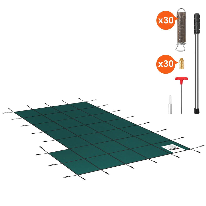Inground Pool Safety Cover, 22 ft x 42 ft Rectangular Winter Pool Cover with Right Step by HouseOfZazla