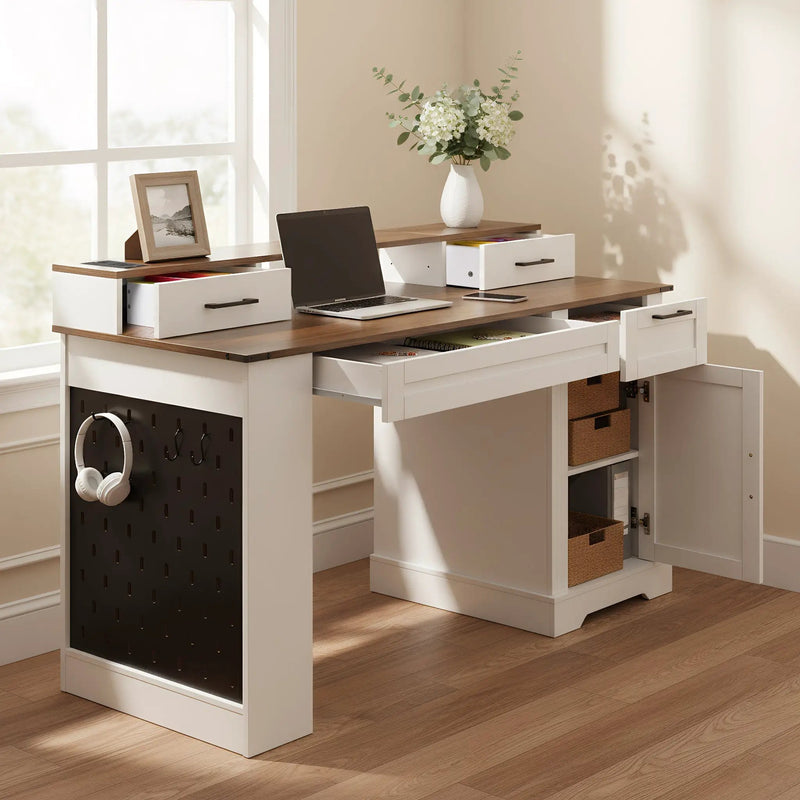 55" Farmhouse Office Desk with Storage Cabinet & Charging Station by HouseOfZazla