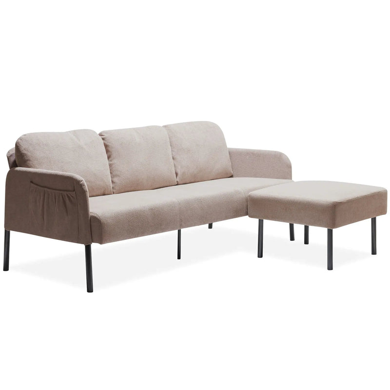 Modern L Shaped 3 Seater Sofa With Ottoman, Upholstered Couch For Small Spaces by HouseOfZazla