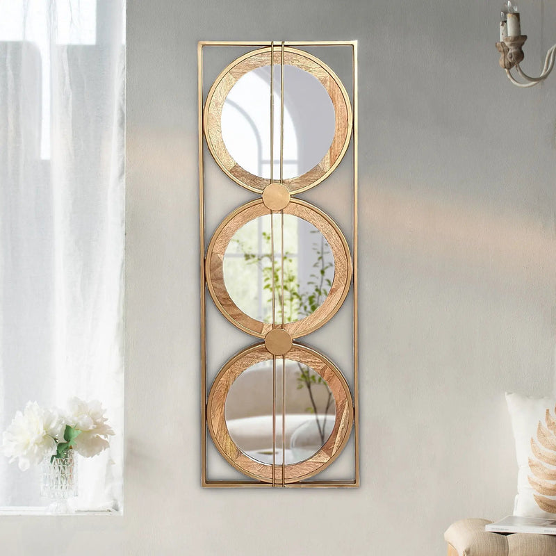 3 Mirror Piece Wall Mirror InRectangular Frame, Home Wall Decor For Bedroom Living Room - Brown by Unique Piece Furniture