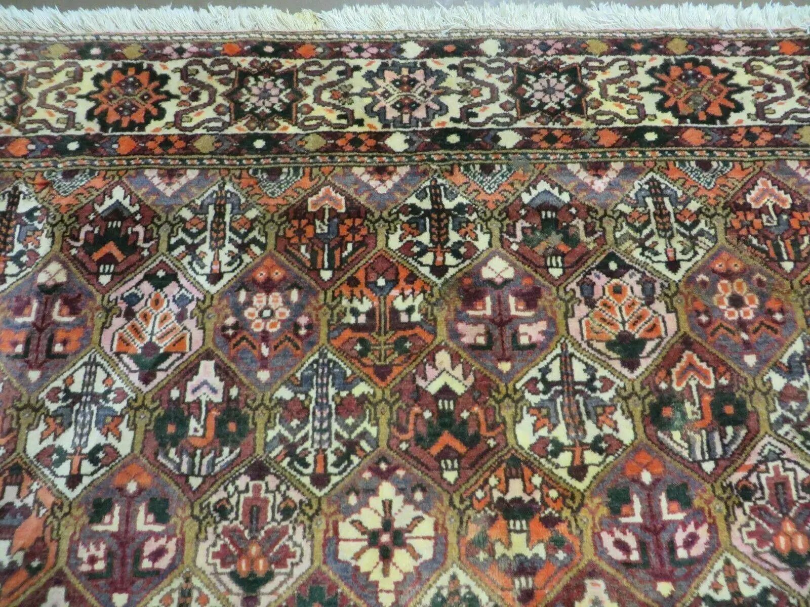 Antique Persian Bakhtiari Rug 7x10 - Multicolor Repeated Panel Design - Vegetable Dyed Rug - Hand Knotted Wool Room Sized Oriental Carpet 7 x 10 Rug by Jewel Rugs