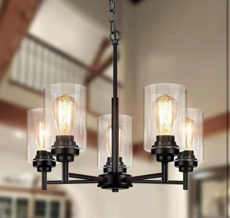 JAZAVA 5-Lights Modern Chandeliers, Pendant Lighting Hanging Adjustable Island,Semi Flush Ceiling Lights for Dinging Room Living Room Kitchen Bedroom, by Selzalot