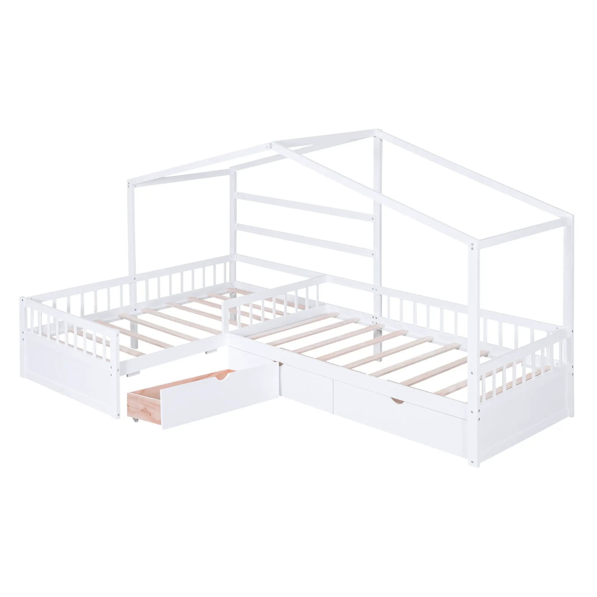 L Shape Platform Bed With 3 Storage Drawers by Unique Piece Furniture