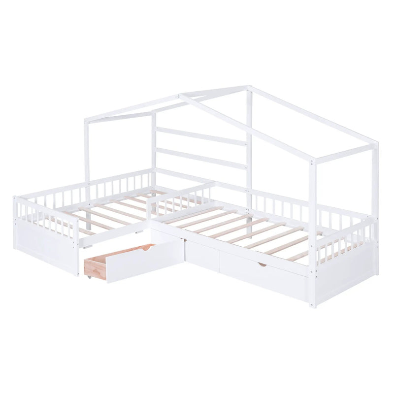 L Shape Platform Bed With 3 Storage Drawers by Unique Piece Furniture