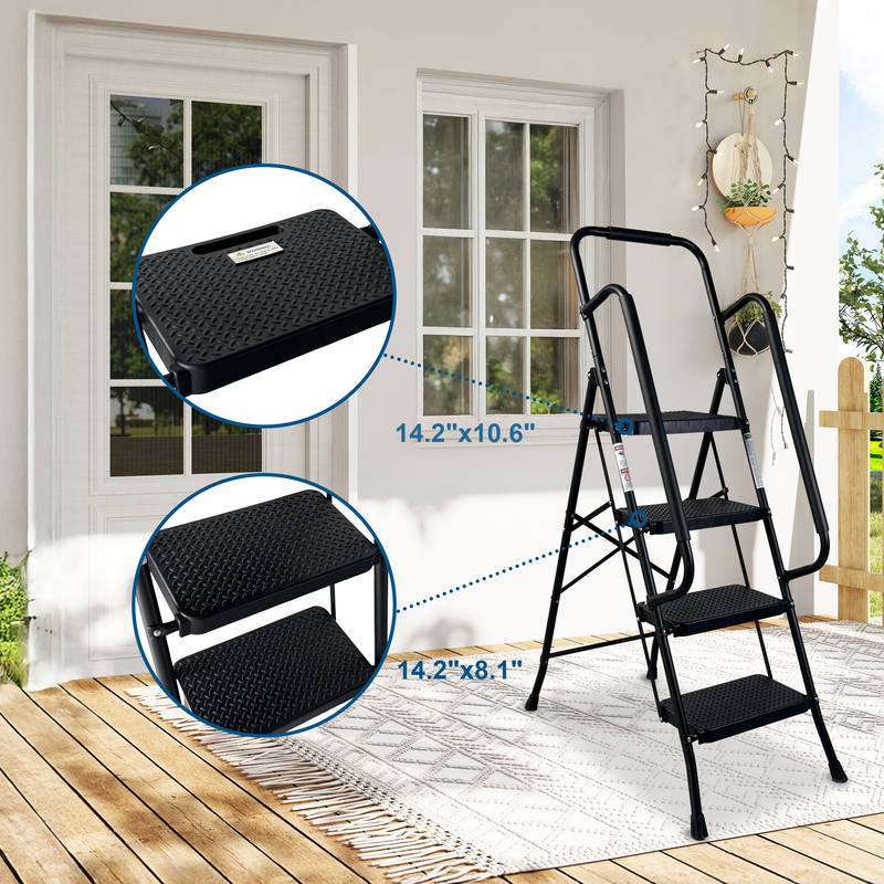 4 Step Folding Steel Ladder with Anti-Slip Pedals and Handrail by HouseOfZazla