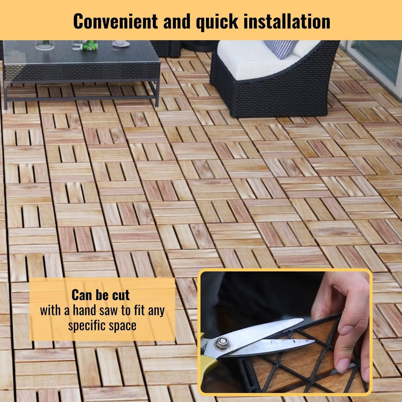 Interlocking Deck Tiles Checker Pattern, Square Acacia Hardwood Outdoor Flooring For Patio, Bancony, Pool Side by HouseOfZazla