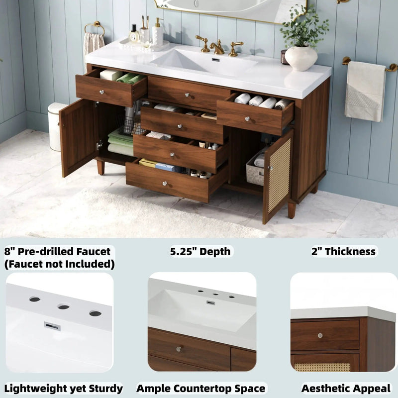 Bathroom Vanity With Sink, 5 Legs, Soft Close Drawers by HouseOfZazla