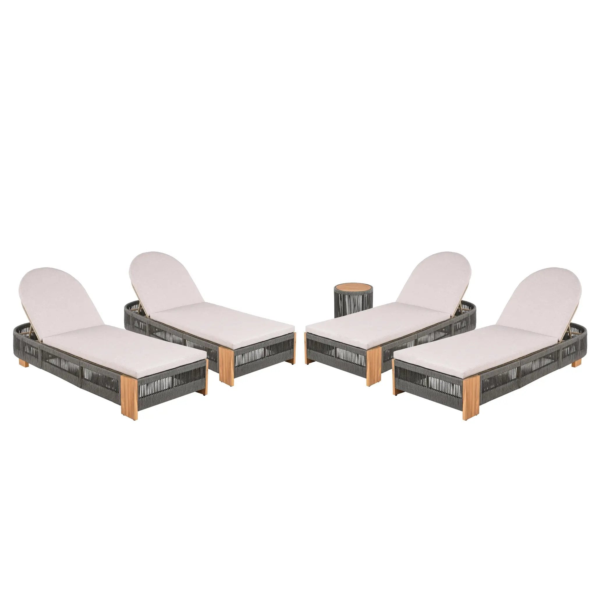 Outdoor Rope Chaise Lounge Set with Teak Look Side Table by HouseOfZazla