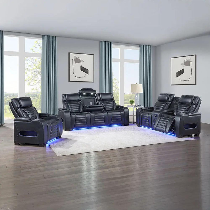 Ephron - Power Motion Recliner With Power Headrest & LED - Black by Unique Piece Furniture