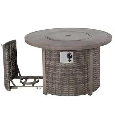 Tenaya Round Wicker Fire Pit Table – Wood-Grain 42" by Outdoor-USA®