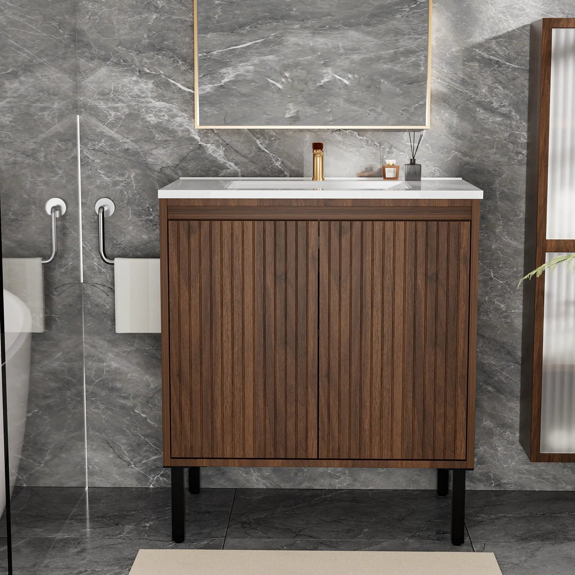 Bathroom Vanity With Ceramic Sink, Floor-Standing Design, Soft-Closing Drawers by Unique Piece Furniture