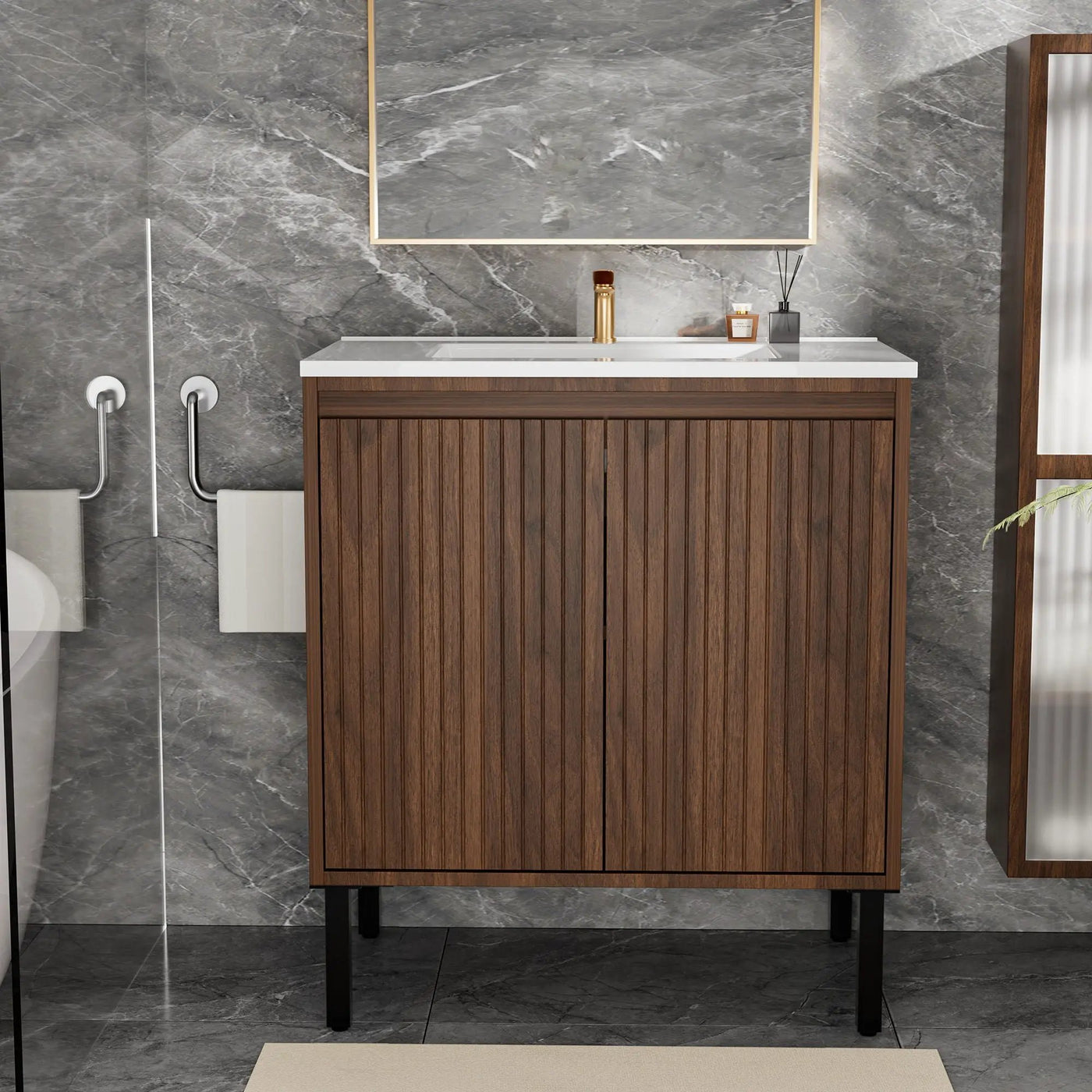 Bathroom Vanity With Ceramic Sink, Floor-Standing Design, Soft-Closing Drawers by HouseOfZazla