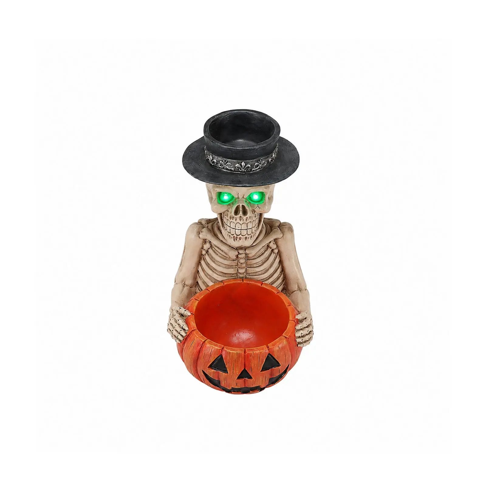 Halloween Skeleton Figurine with Pumpkin Candy Bowl & Candle Holder by HouseOfZazla