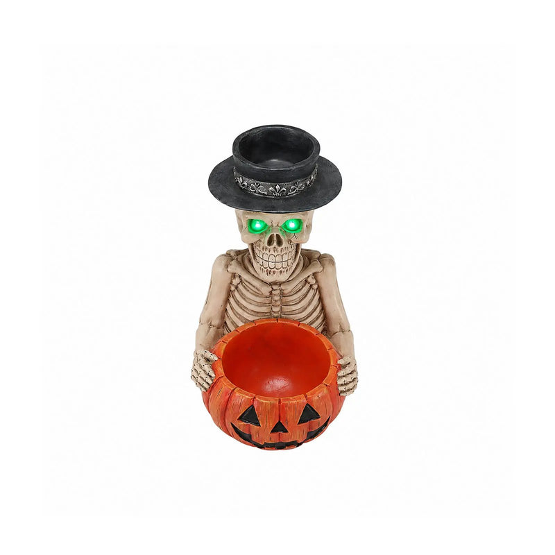 Halloween Skeleton Figurine with Pumpkin Candy Bowl & Candle Holder by HouseOfZazla
